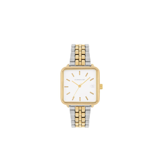 Elevate your everyday elegance with this striking timepiece from Tipperary. The distinctive square face commands attention while the refined combination of silver and gold accents creates a versatile aesthetic that transitions seamlessly from boardroom to evening occasions.