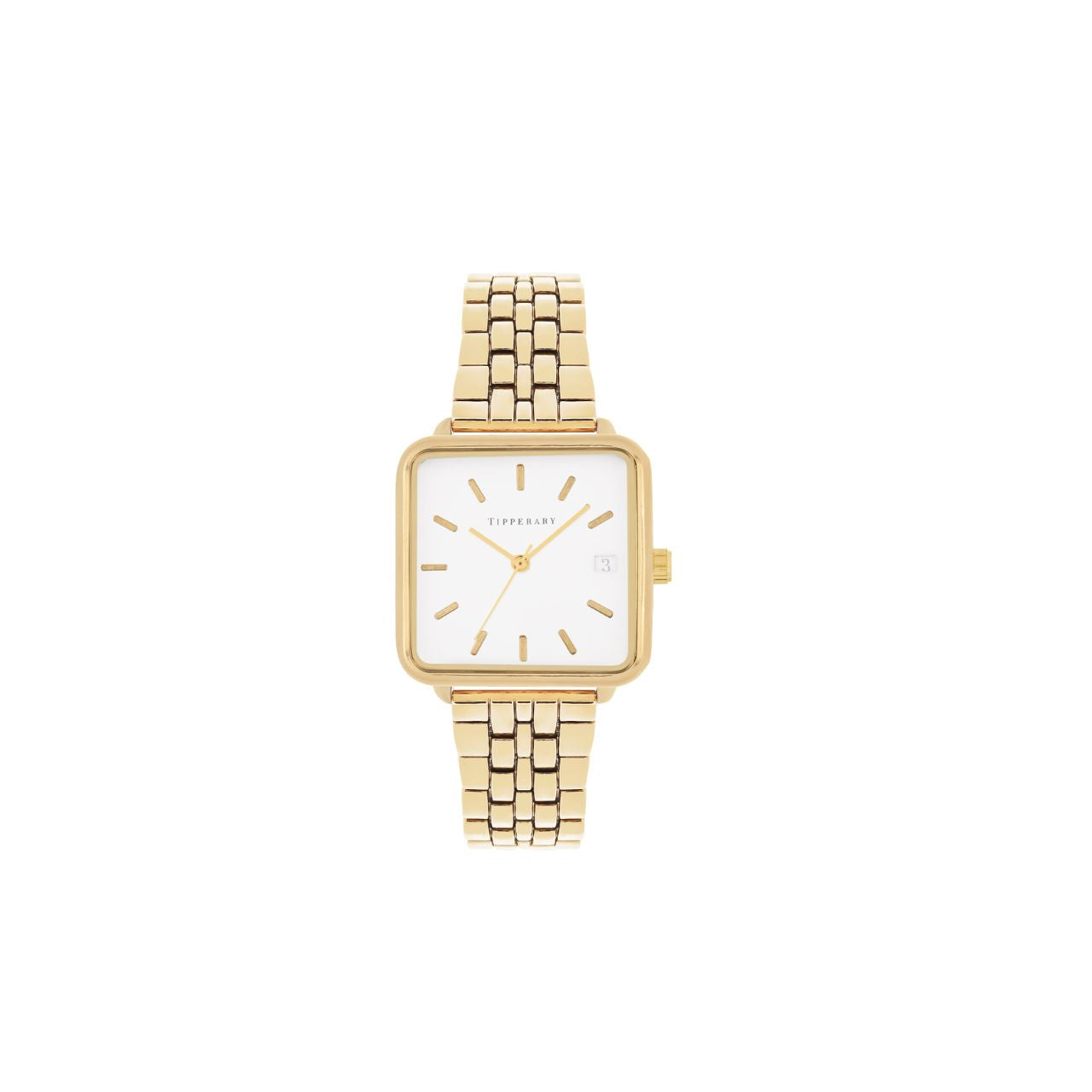 Elevate your everyday elegance with this striking square face timepiece from Tipperary. The refined combination of crisp white and lustrous gold creates a timeless aesthetic that transitions seamlessly from boardroom to evening occasions.