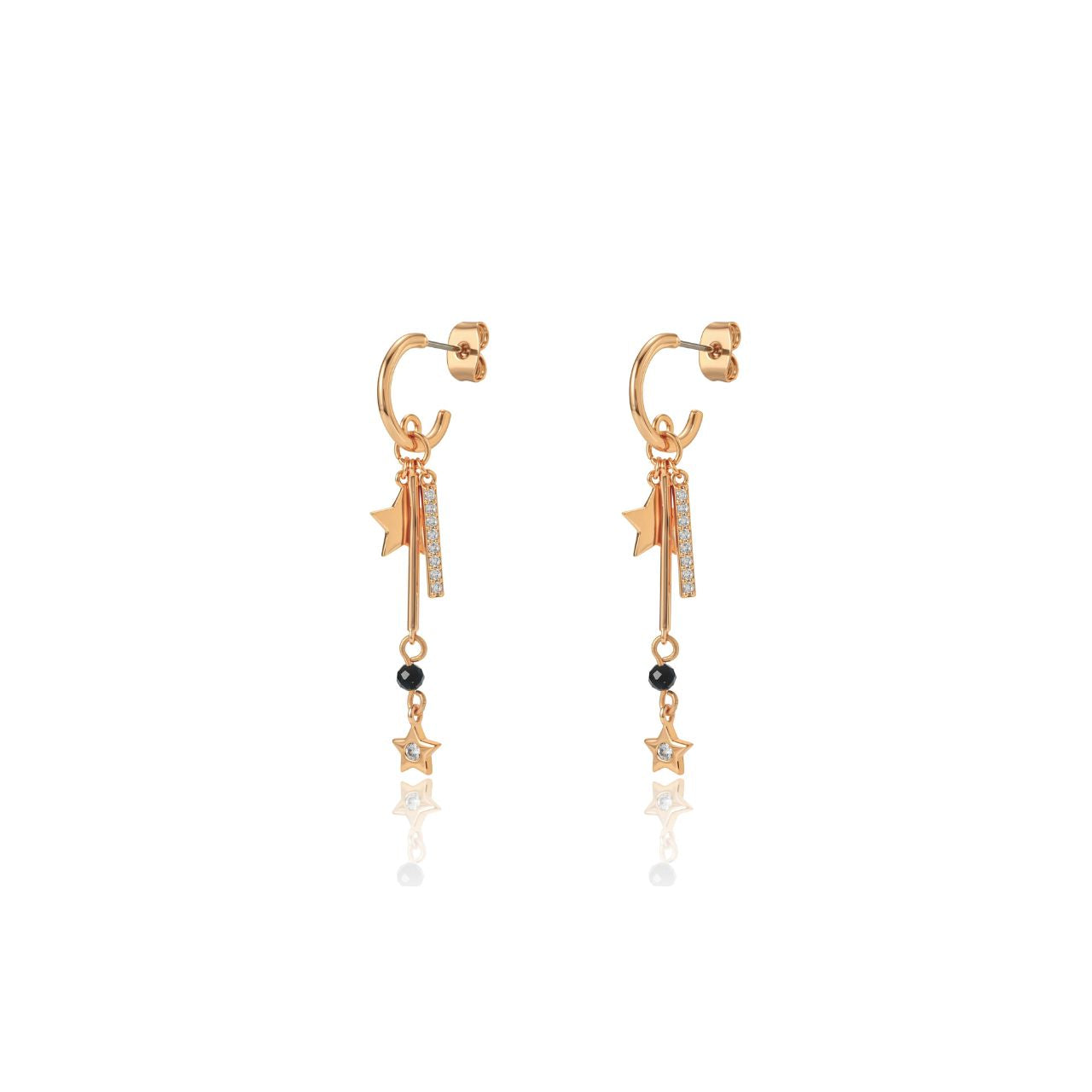 Elegant star-shaped drop earrings crafted in gleaming gold plated.