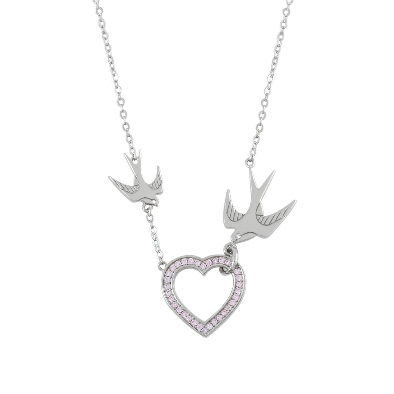 The Swallow Pendant Heart and Swallows - Silver is a beautifully crafted piece that combines elegance with symbolic meaning. Featuring a delicate heart design adorned with two graceful swallows, this pendant represents love, freedom, and safe journeys.