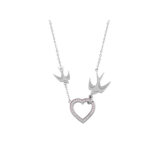 The Swallow Pendant Heart and Swallows - Silver is a beautifully crafted piece that combines elegance with symbolic meaning. Featuring a delicate heart design adorned with two graceful swallows, this pendant represents love, freedom, and safe journeys.