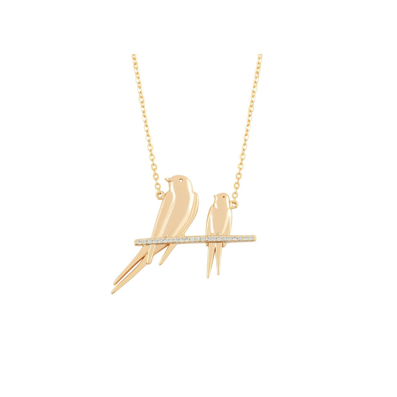 The Swallow Pendant Two Swallows at Rest – Gold is a stunning piece that symbolizes peace, love, and harmony. This pendant features two swallows perched gracefully on a branch, capturing a moment of tranquillity.
