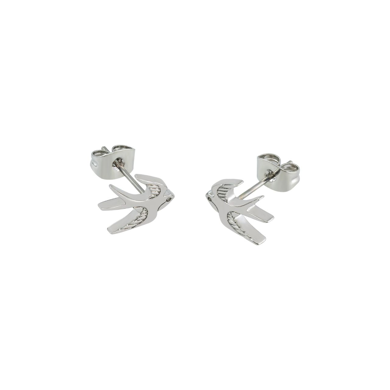 The Swallow Stud Earrings – Silver feature a delicate design of a swallow in mid-flight, symbolizing freedom and grace. &nbsp;These earrings add a subtle touch of elegance to any look. Their timeless design makes them perfect for both everyday wear and special occasions, offering a charming and sophisticated accent to your jewellery collection.