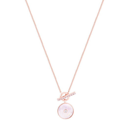 Rose Gold T-Bar Pendant With Mother Of Pearl Tipperary  This classic T-Bar pendant from Tipperary is perfect as a timeless accessory. Crafted from  Rose Gold, this pendant features a Mother of Pearl inlay for a one-of-a-kind look. Durable and stylish, this T-Bar pendant is sure to become your favourite accessory.