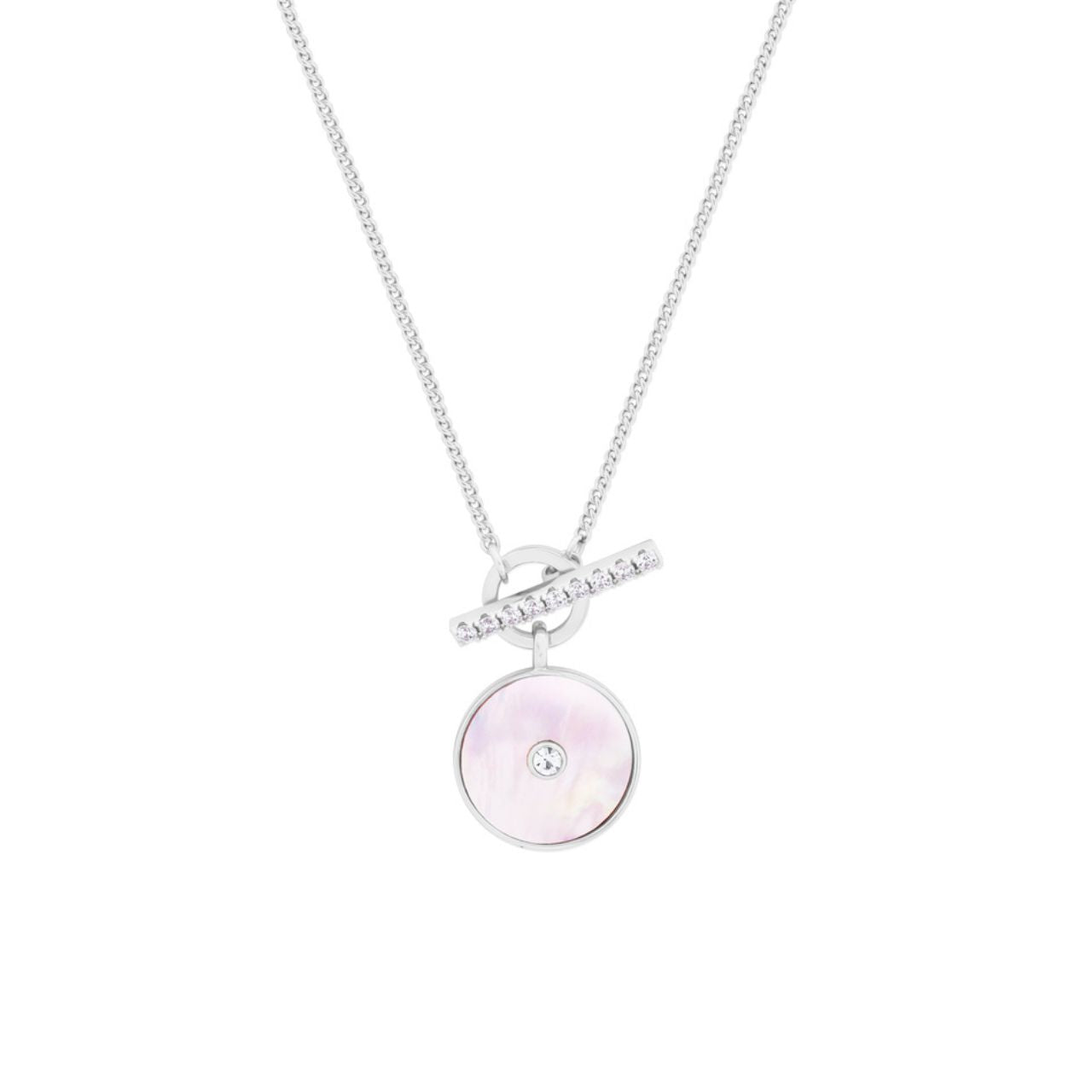 Silver T-Bar Pendant With Mother Of Pearl Tipperary  This classic T-Bar pendant from Tipperary is perfect as a timeless accessory. Crafted from  silver, this pendant features a Mother of Pearl inlay for a one-of-a-kind look. Durable and stylish, this T-Bar pendant is sure to become your favourite accessory.