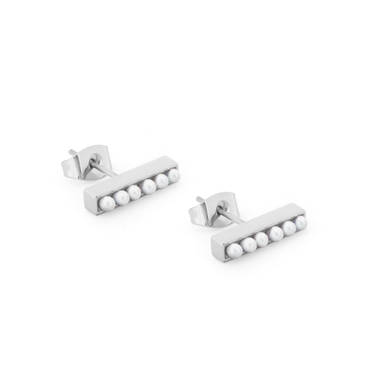 Silver Set With Pearls T-Bar Stud Earrings by Tipperary  These elegant Tipperary T-Bar Stud Earrings are crafted and finished with small pearls for a timeless look. Perfect for special occasions or everyday wear, these earrings offer a classic beauty that will last.