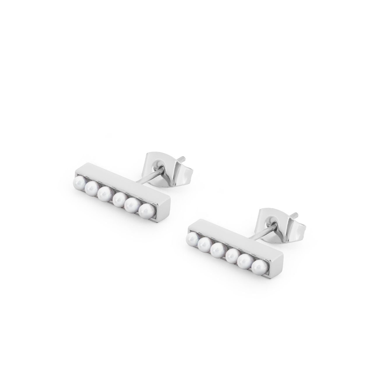 Silver Set With Pearls T-Bar Stud Earrings by Tipperary  These elegant Tipperary T-Bar Stud Earrings are crafted and finished with small pearls for a timeless look. Perfect for special occasions or everyday wear, these earrings offer a classic beauty that will last.