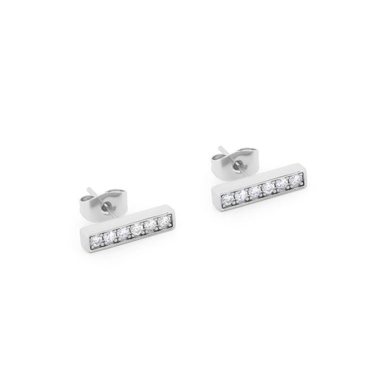 T-Bar Stud Earrings Silver Set With CZ by Tipperary  These Tipperary T-Bar Earrings are the perfect addition to any ensemble. Lightweight and flexible, providing a comfortable fit for any wearer. The T-bar design offers an understated yet luxurious look, certain to elevate any look.