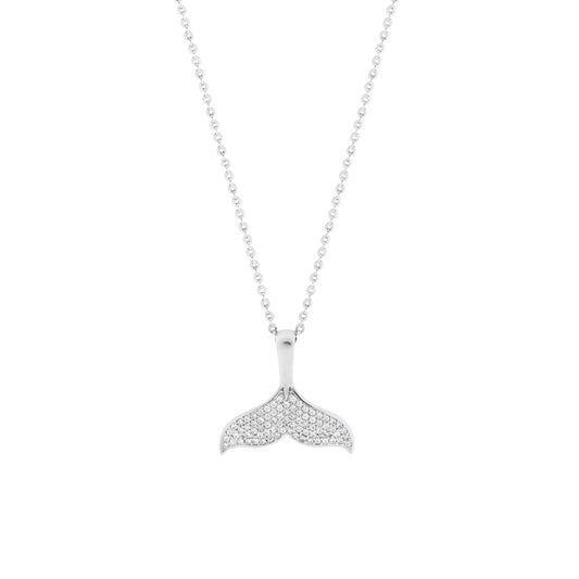 Dive into oceanic elegance with this stunning Pave Whale Tail Silver Plated Pendant from Tipperary. Crafted with meticulous detail, the whale tail design features shimmering pave-set stones that catch the light beautifully, creating a mesmerising sparkle.