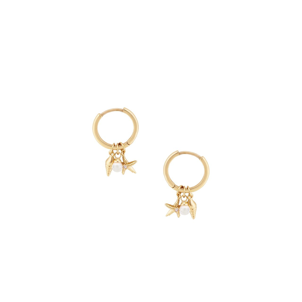 Under The Sea Pearl Shell & Starfish Gold Earrings By Tipperary
