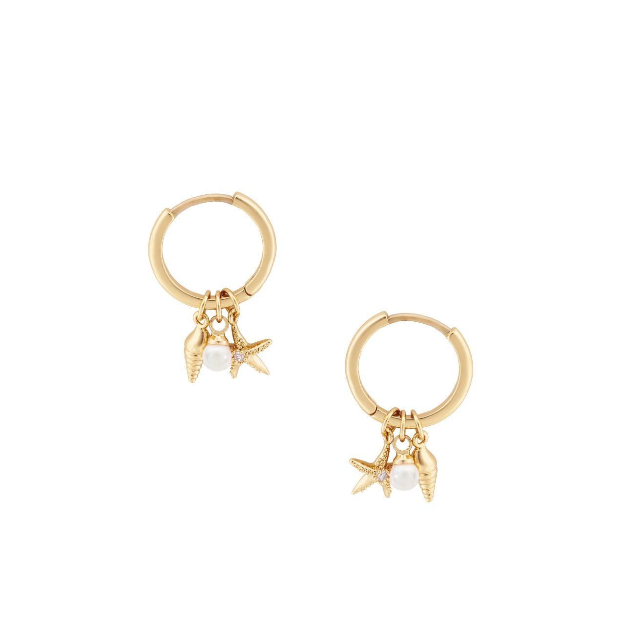 Under The Sea Pearl Shell & Starfish Gold Earrings By Tipperary