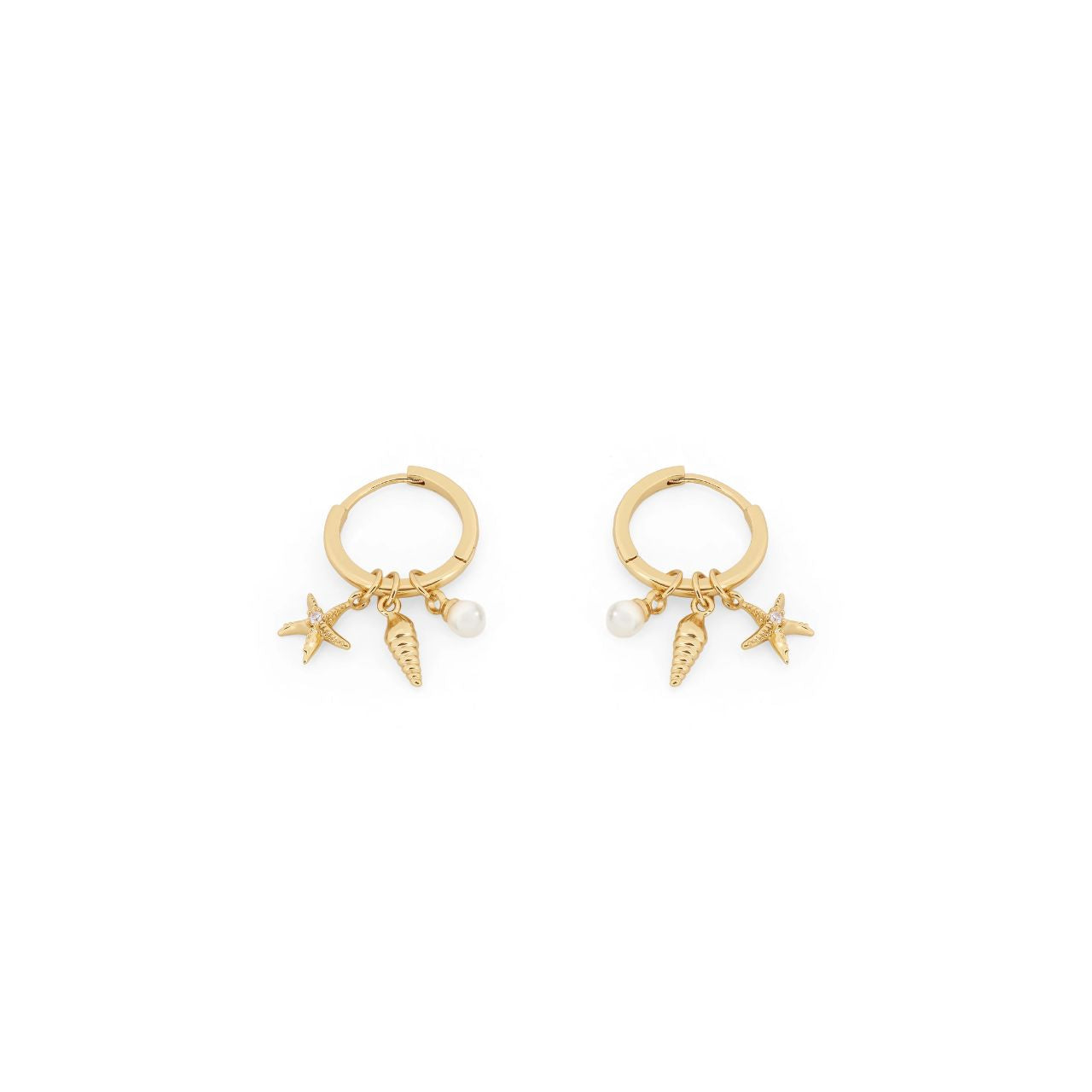 Under The Sea Pearl Shell & Starfish Gold Earrings By Tipperary