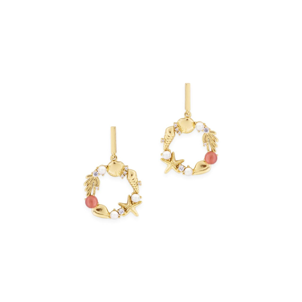 Dive into elegance with these captivating Round Sea Crown Earrings in gleaming gold. Inspired by the ocean's regal beauty, each piece features an intricate sea crown design that catches the light beautifully.