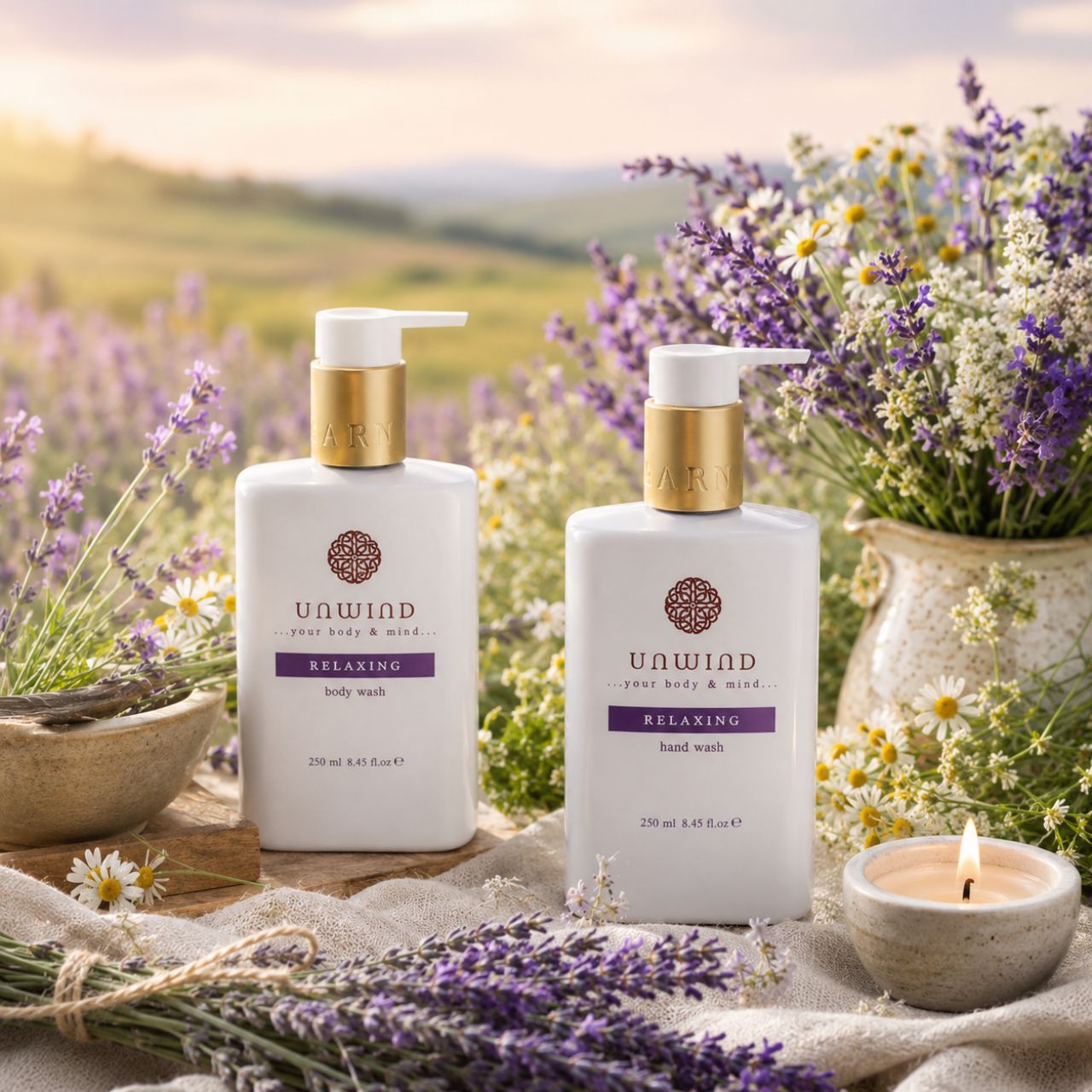 Experience the calming power of lavender-infused essence, gently transporting you to serene fields of aromatic blooms. Indulge in a soothing Body wash, Body cream and Candle set that elevates your skincare routine, offering a moment of peace amidst the day’s demands.