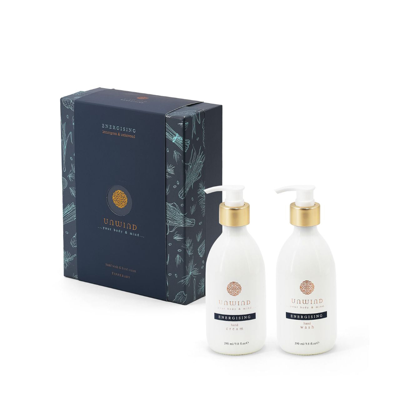 Unleash vitality with our Energising hand wash and hand cream, a dynamic addition to the Unwind skincare collection. Immerse your senses in the refreshing fusion of lemongrass and the calming touch of cedarwood, transforming your self-care routine. Each set includes two 290ml bottles, featuring convenient pump applicators for effortless use.