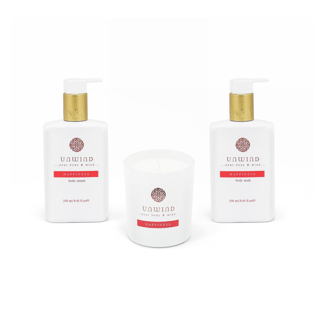 Designed with an uplifting blend of fresh citrus, delicate florals, and invigorating herbs, this Body wash, Body cream and Candle set is a true celebration of joy for both your skin and senses. Happiness goes beyond ordinary skincare, infusing your self-care routine with a burst of positivity.