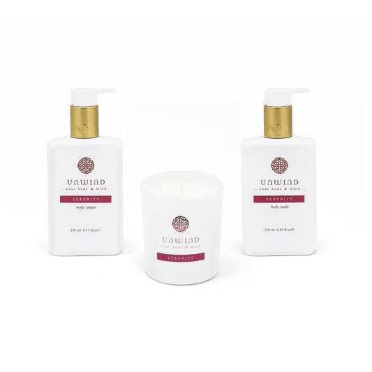 Enhance your skincare routine with the Serenity Body wash, Body cream and Candle set from our Unwind collection. Infused with the timeless fragrance of roses and jasmine, this hand wash offers a sensory journey that soothes both body and soul.