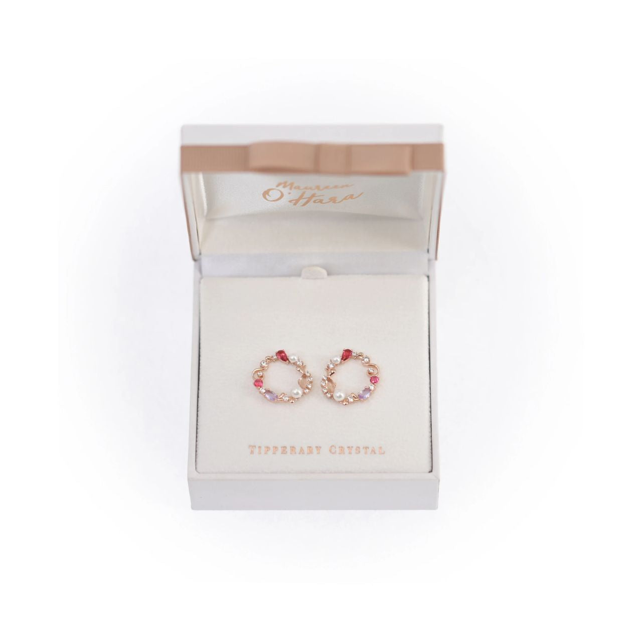 These fabulous earrings are the perfect example of classic contemporary fashion. An organic circle of shimmering vintage multi-coloured CZs create these magnificent earrings. They sit beautifully on the ear and secure comfortably with push back.