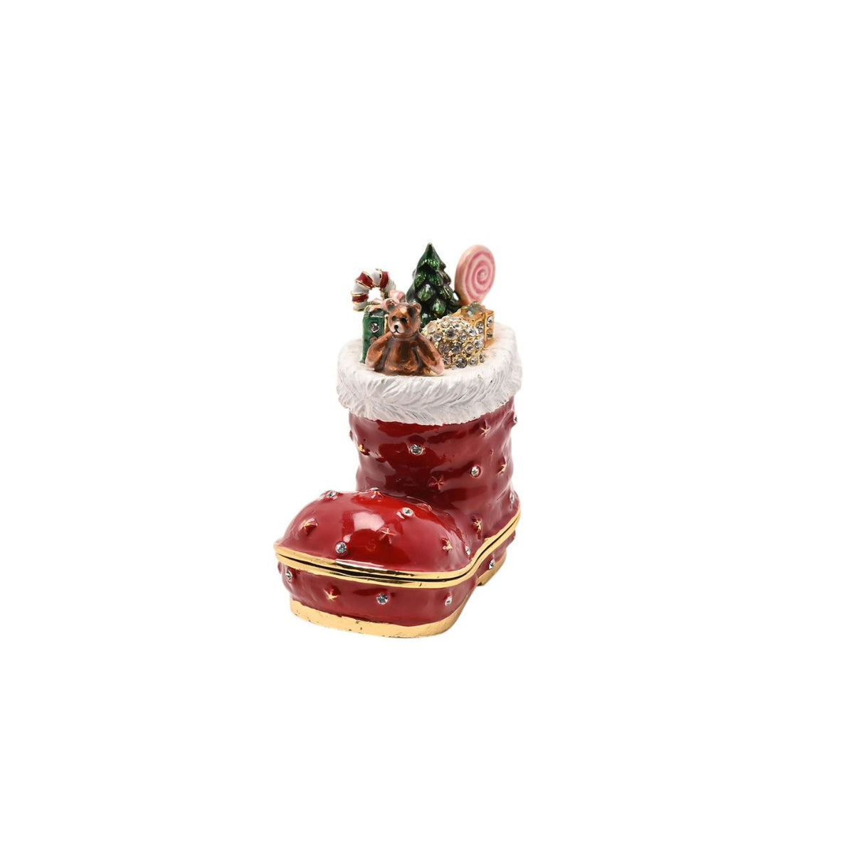 Brighten your shelves this Christmas with this wonderfully cheerful handpainted Christmas boot Treasured Trinket box. From the Christmas Treasured Trinkets range, part of the Royal Affair collection by Santa's Workshop - step into an opulent Christmas fairy tale.