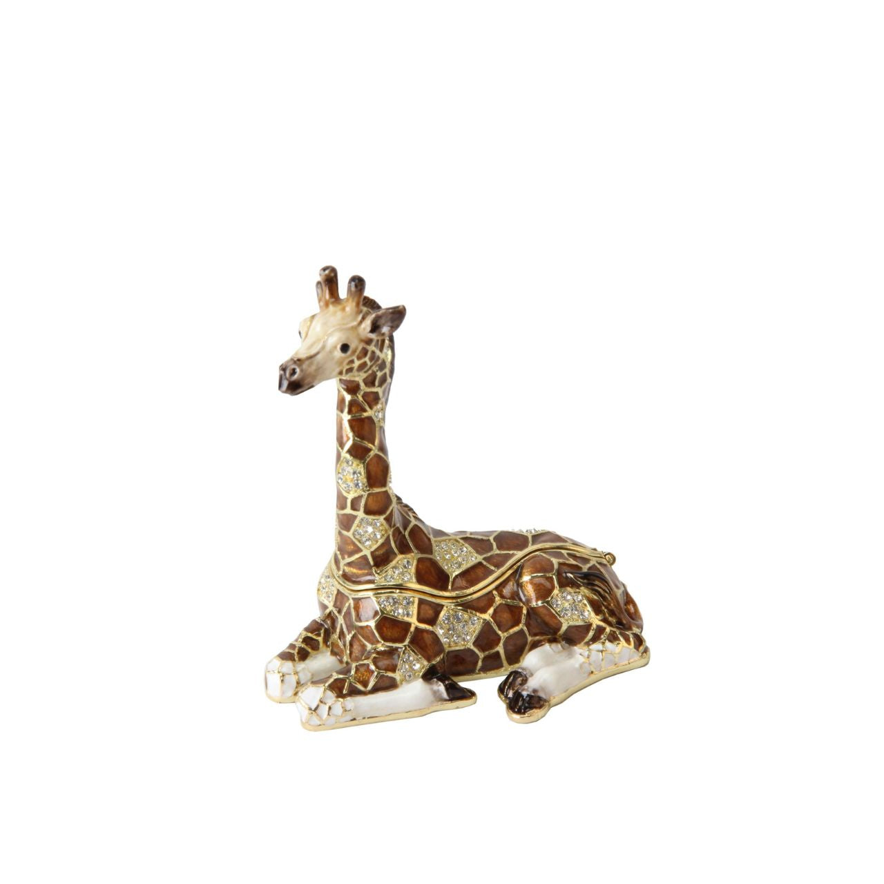 A beautiful, hand painted and crystal finished large giraffe trinket box from Treasured Trinkets.