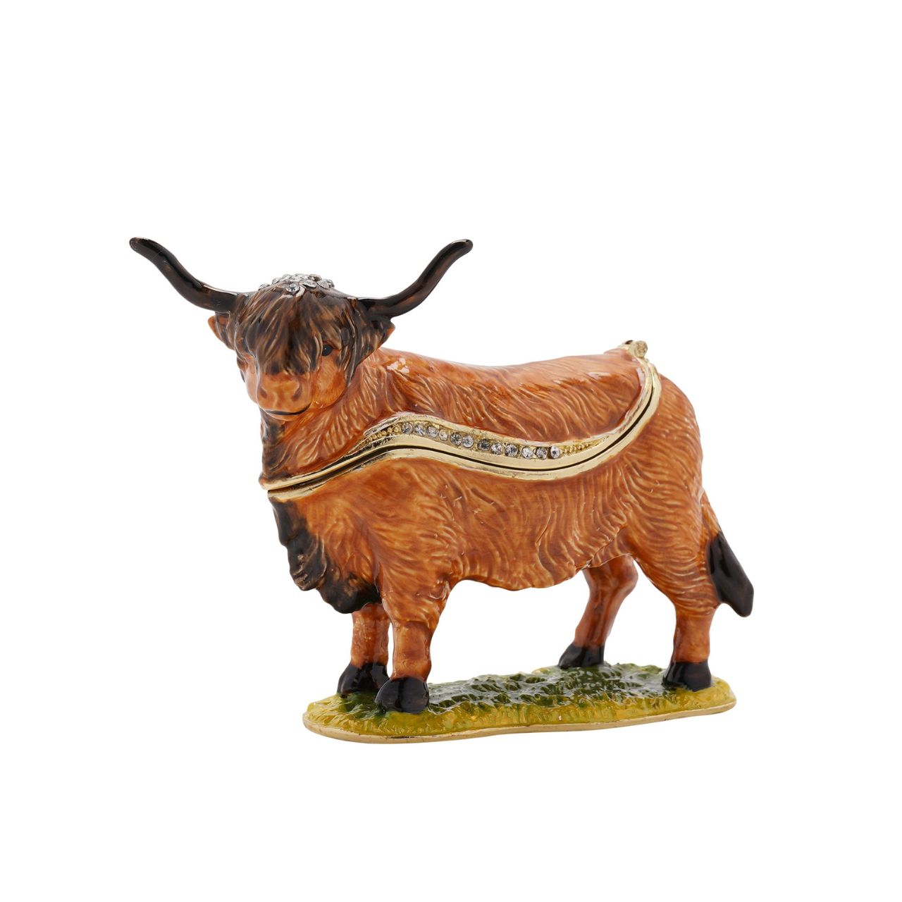 Experience the elegance of the Treasured Trinkets – Highland cow by STRATTON, a trinket box that captures the wonder of these majestic animals.