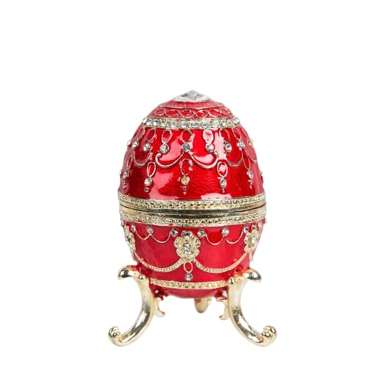 Painted in a majestic red colour with stunning gold and crystal patterns, this trinket box is a wonderful ornament to complement a mantelpiece, bookcase or cabinet.