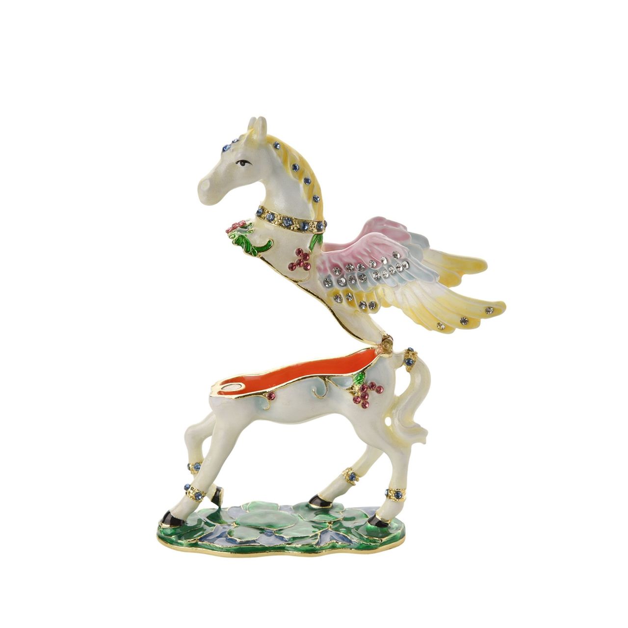 Unveil the enchanting beauty of the Treasured Trinkets - Pegasus by STRATTON, a captivating and elegantly crafted trinket box designed to add a touch of mythical charm to a collection.