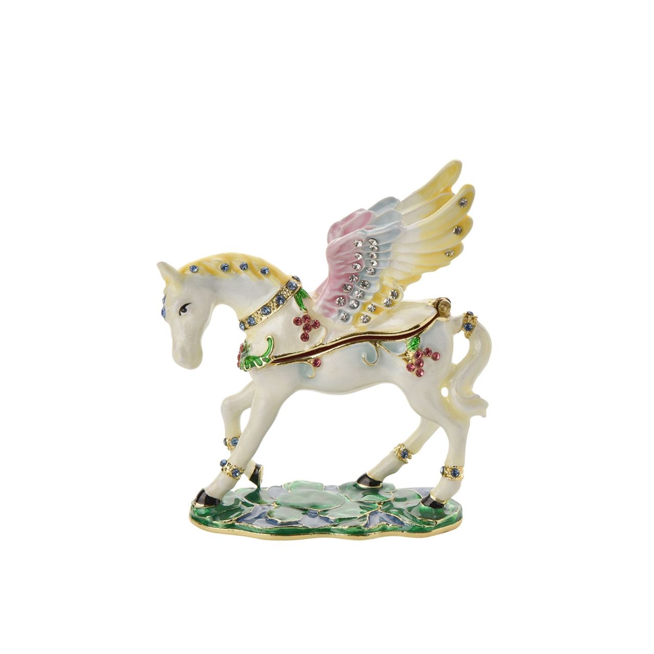 Unveil the enchanting beauty of the Treasured Trinkets - Pegasus by STRATTON, a captivating and elegantly crafted trinket box designed to add a touch of mythical charm to a collection.