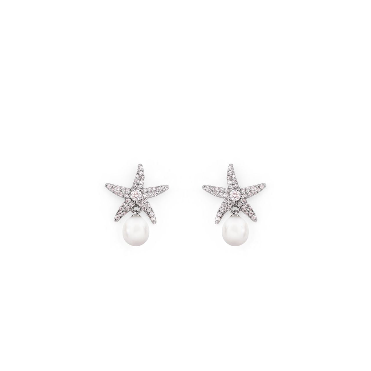Combining classic ocean motifs with a touch of elegance, these stud earrings feature a beautifully sculpted starfish pavé-set with shimmering clear stones across its five arms.
