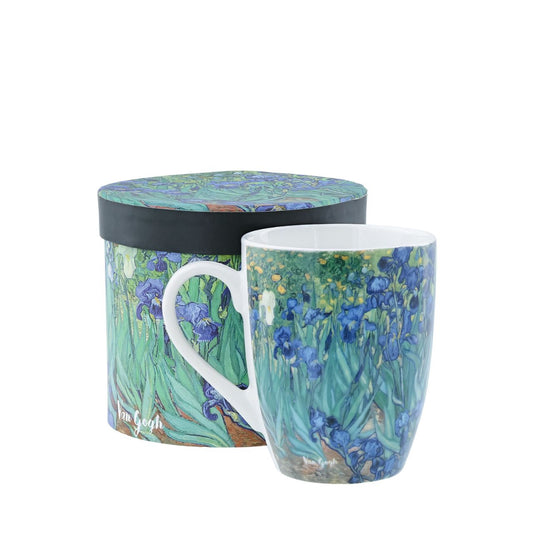 Ceramic mug with matching box, perfect for drinking your coffee or tea. After the famous painting "Iris" by Dutch Post-Impressionist painter Vincent Van Gogh.