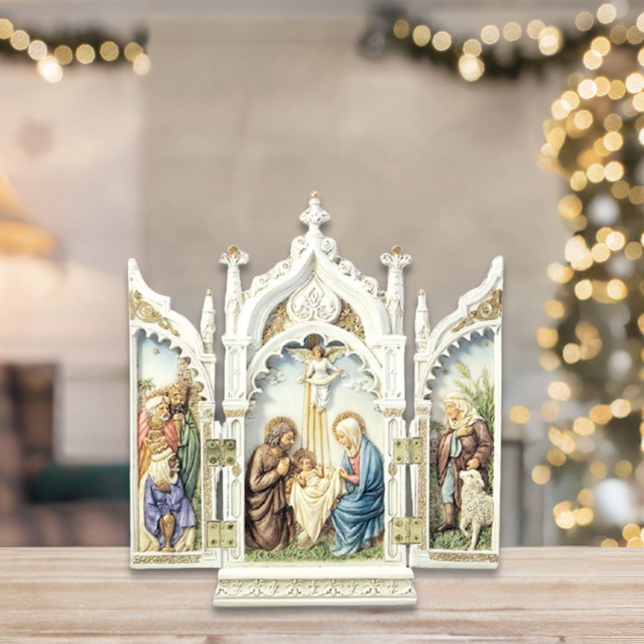 CBC Veronese Resin Statue 8 inch Nativity Triptych  This stunning Veronese Resin Statue 8 inch Nativity Triptych is the perfect addition to your holiday decor. Featuring amazing attention to detail, this statue is crafted with durable resin for years of enjoyment. Highly collectible, it makes a great gift as well.