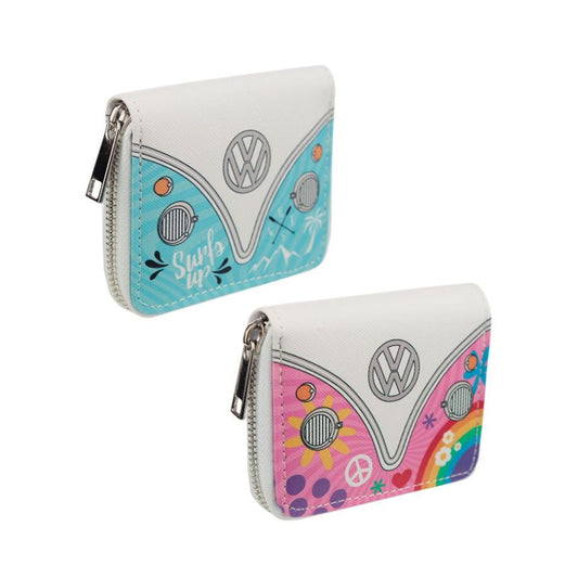 Volkswagen VW T1 Camper Bus Surf & Summer Zip Around Small Wallet Purse  - Material PVC, Polyester Oxford Cloth, Paper, Card and a Metal Zip