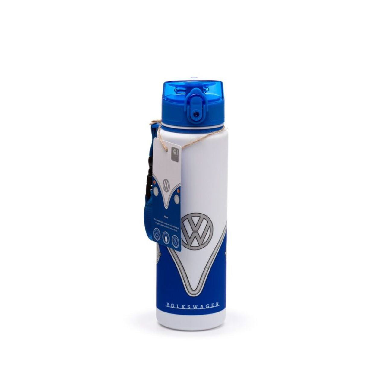 Experience timeless charm with the Volkswagen VW T1 Camper Bus Blue Pop Top 600ml Shatterproof Bottle.