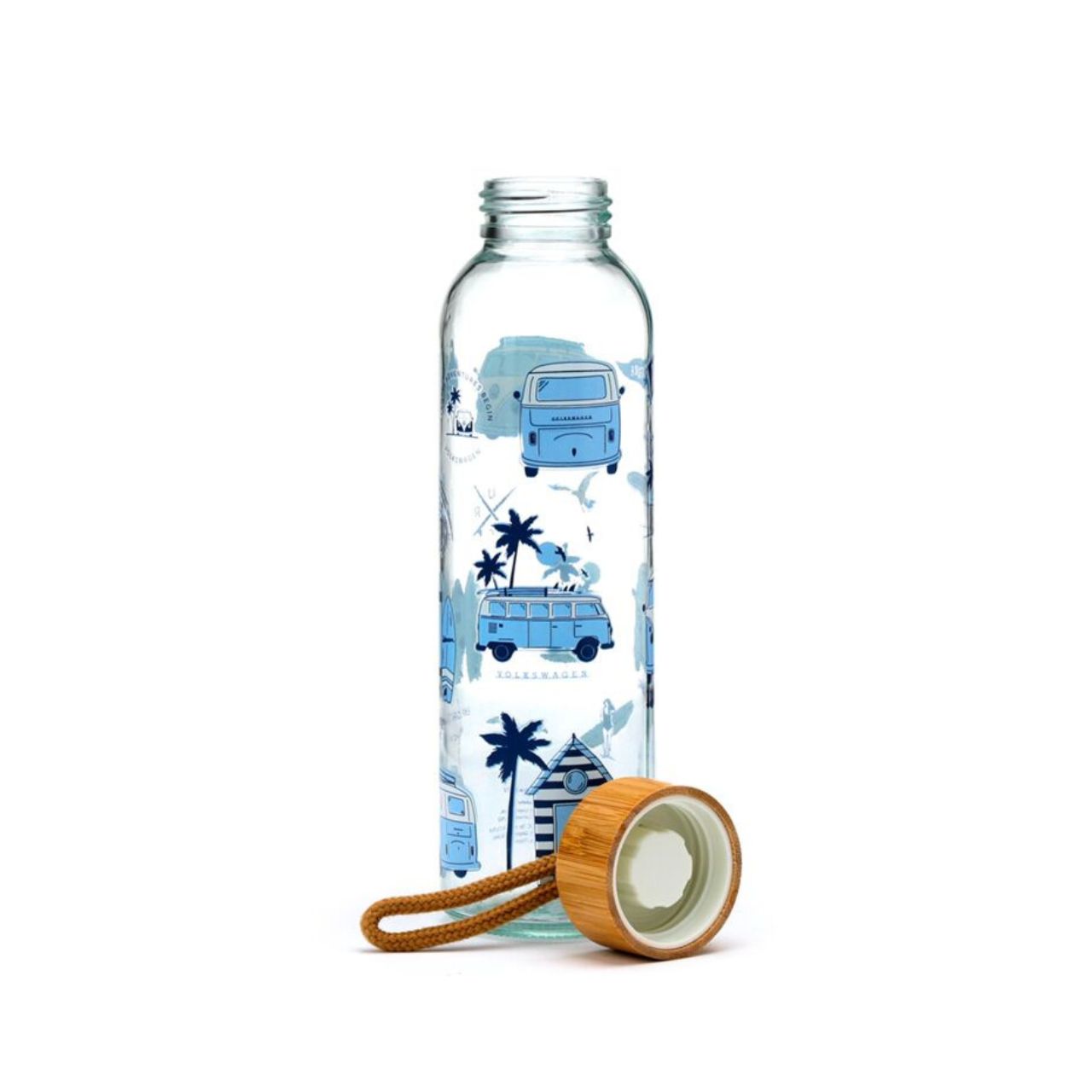 Embrace adventure with the Volkswagen VW T1 Camper Bus Explore More 500ml Glass Water Bottle. Crafted from clear glass, this elegant bottle combines nostalgic design with practical hydration.