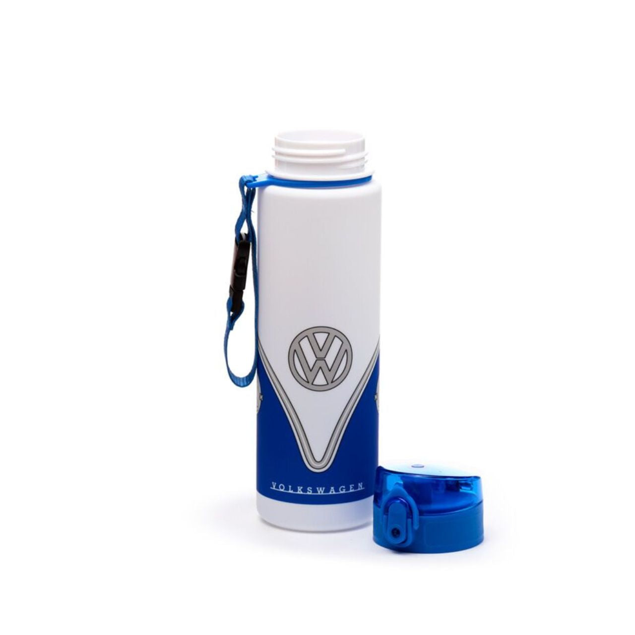 Experience timeless charm with the Volkswagen VW T1 Camper Bus Blue Pop Top 600ml Shatterproof Bottle.
