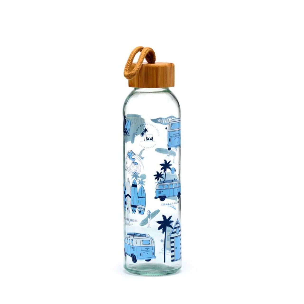 Embrace adventure with the Volkswagen VW T1 Camper Bus Explore More 500ml Glass Water Bottle. Crafted from clear glass, this elegant bottle combines nostalgic design with practical hydration.