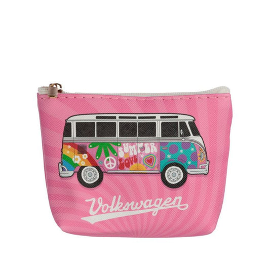 Volkswagen VW T1 Camper Bus Summer Love PVC Purse - Pink  - Dims: Height 8.5 cm Width 11.5 cm Depth 3 cm - Material: PVC and Metal - This products are fully licensed