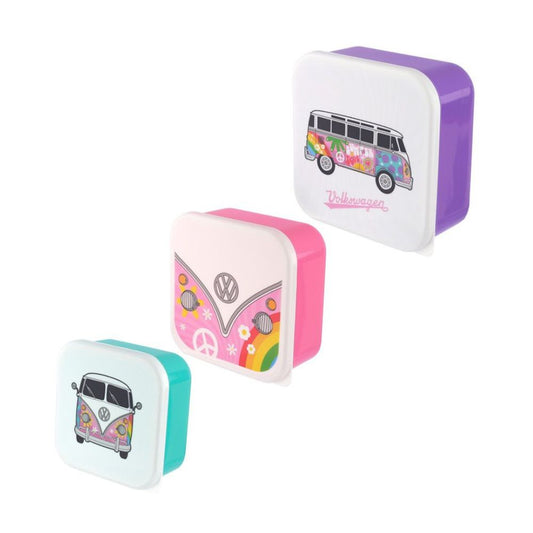 Set of 3 Lunch Box M/L/XL Volkswagen VW T1 Camper Bus Summer  The Volkswagen VW T1 Camper Bus Summer Set of 3 Lunch Box features the iconic design of a classic Volkswagen camper bus. The unique set of three lunch boxes are constructed with durable and lightweight plastic, making it great for packing snacks and meals on the go. The lunch boxes are easy to clean and dishwasher safe.