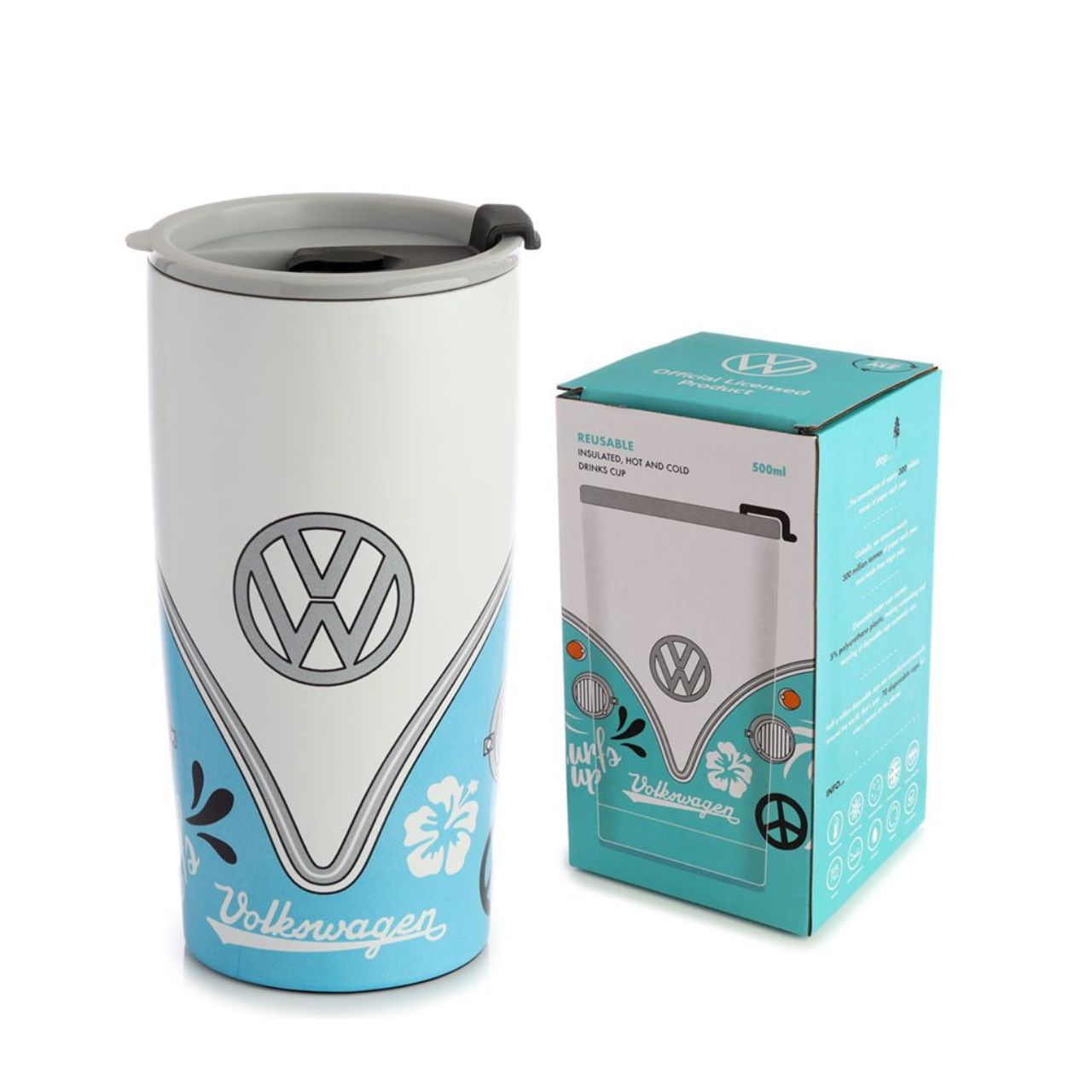 Suitable for hot and cold drinks. Keeps liquids cold for up to 8 hours or warm for up to 6 hours. The lid has a steam release valve in the centre and a secure flip up cover over the drinking hole.