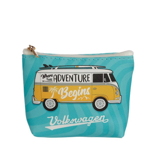 Volkswagen VW T1 Camper Bus Surf Adventure PVC Purse - Blue  - Dims: Height 8.5 cm Width 11.5 cm Depth 3 cm - Material: PVC and Metal - This products are fully licensed