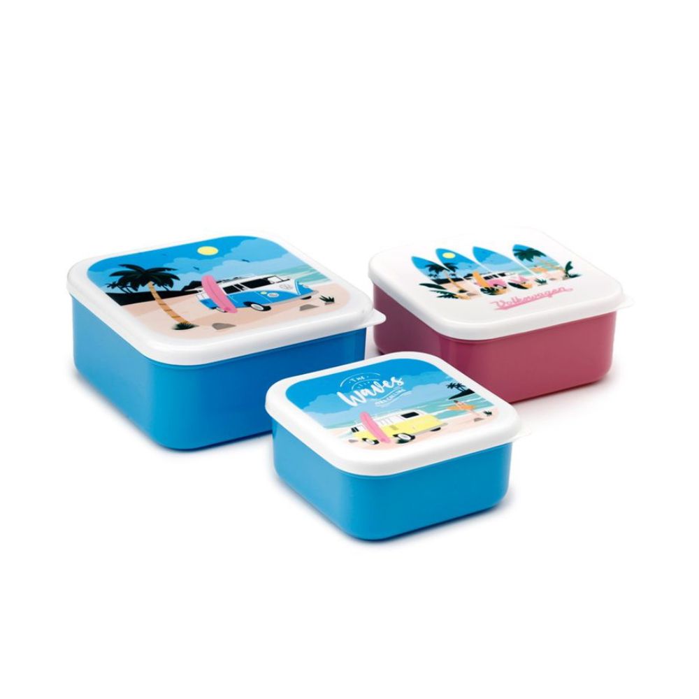Set of 3 Lunch Box M/L/XL Volkswagen VW T1 Camper Bus Waves are Calling  Volkswagen VW's T1 Camper Bus Waves are Calling set of 3 lunchbox with sizes M, L, and XL will keep your food fresh and secure for the whole day. It features a polyester fabric for extra durability, and with closure ensures optimal storage and easy access.