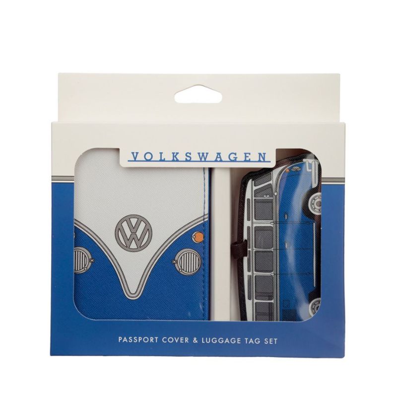 Volkswagen VW T1 Camper Bus Blue Passport Holder and Luggage Tag Set