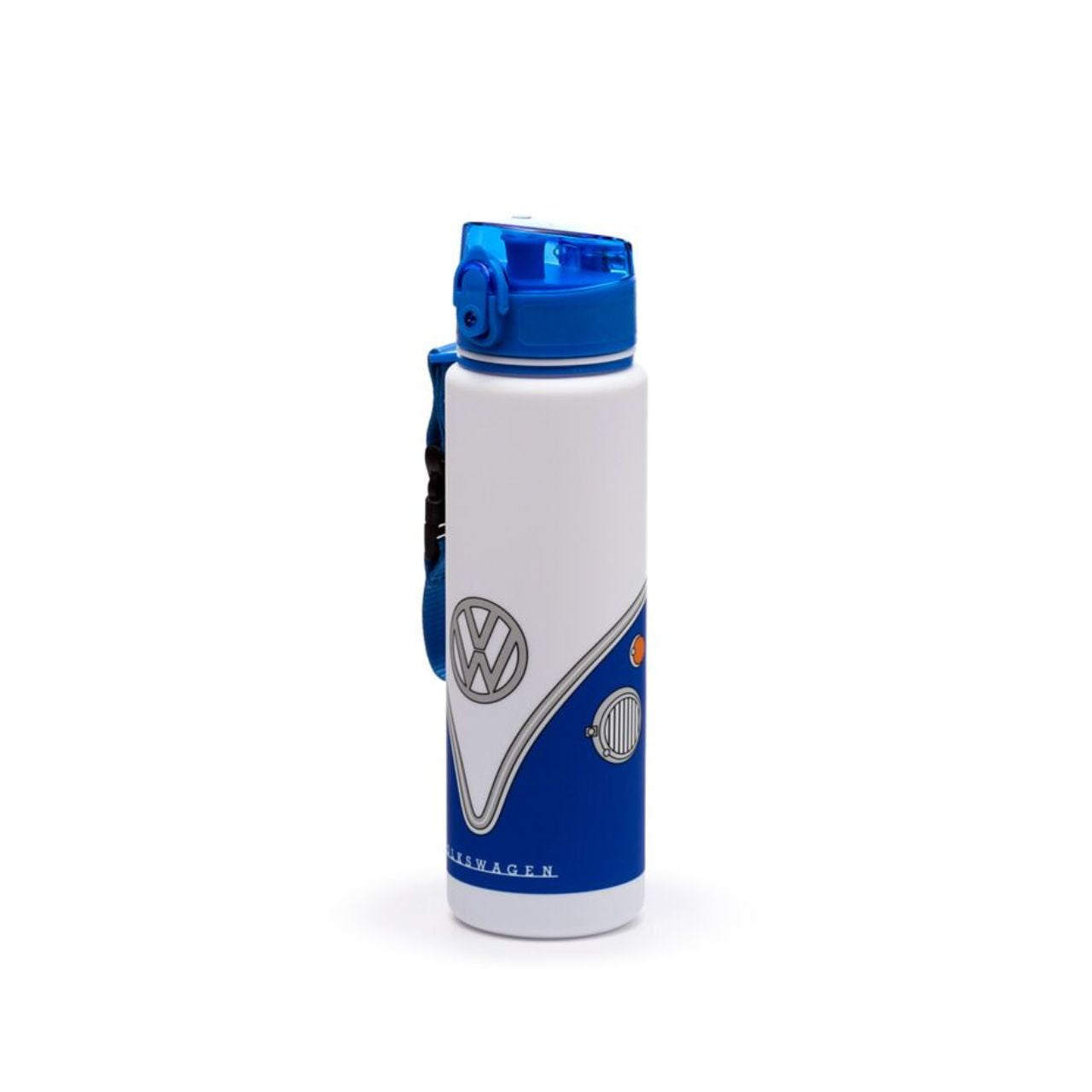 Experience timeless charm with the Volkswagen VW T1 Camper Bus Blue Pop Top 600ml Shatterproof Bottle.