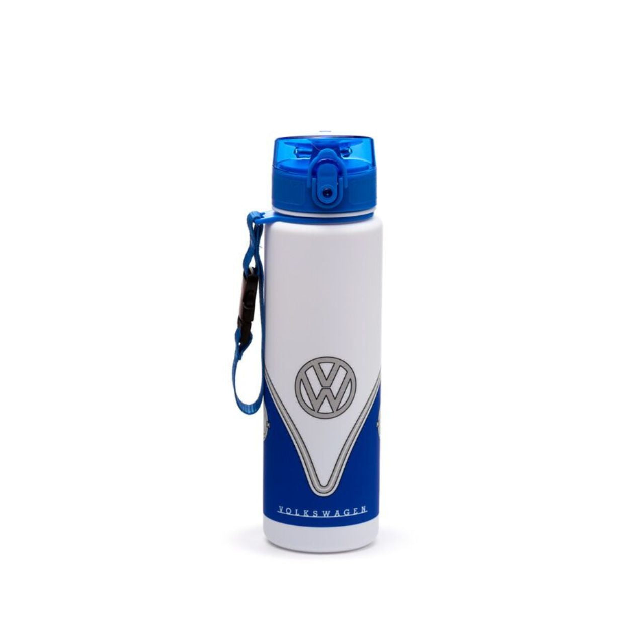 Experience timeless charm with the Volkswagen VW T1 Camper Bus Blue Pop Top 600ml Shatterproof Bottle.