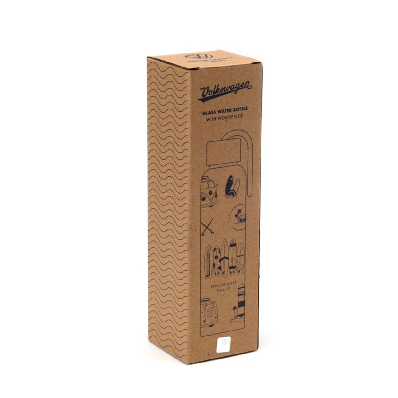 Embrace adventure with the Volkswagen VW T1 Camper Bus Explore More 500ml Glass Water Bottle. Crafted from clear glass, this elegant bottle combines nostalgic design with practical hydration.