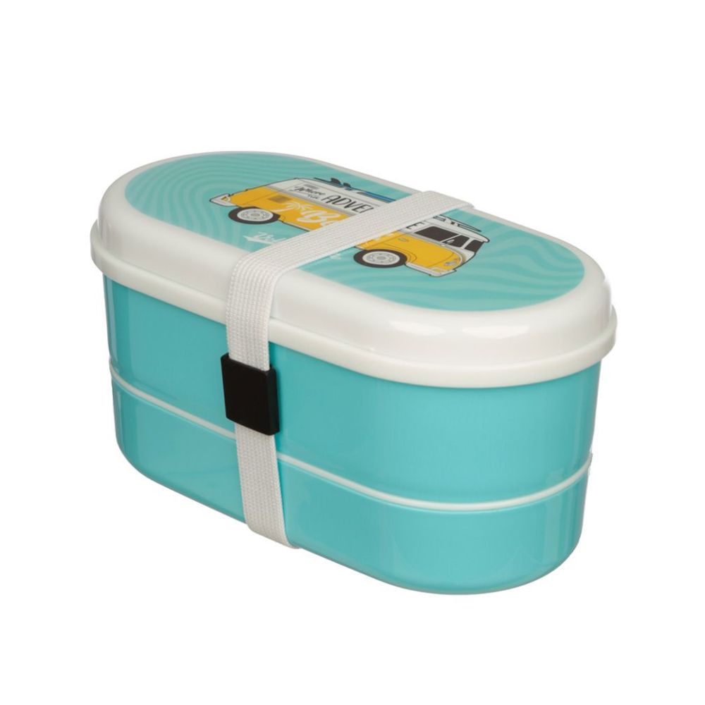Volkswagen VW T1 Camper Bus Surf Stacked Bento Lunch Box with Cutlery  This iconic Volkswagen VW T1 Camper Bus Bento Lunch Box with Cutlery is perfect for those on the go. It's made of food-grade material and includes two stackable boxes, a fork, and a spoon, providing a convenient and stylish way to enjoy a meal on the road.