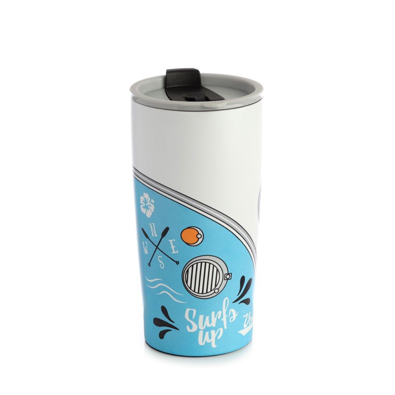 Suitable for hot and cold drinks. Keeps liquids cold for up to 8 hours or warm for up to 6 hours. The lid has a steam release valve in the centre and a secure flip up cover over the drinking hole.