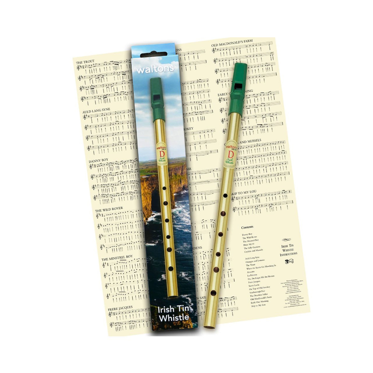The Standard Irish Tin Whistle in D with 6 language instruction leaflet in a gift box