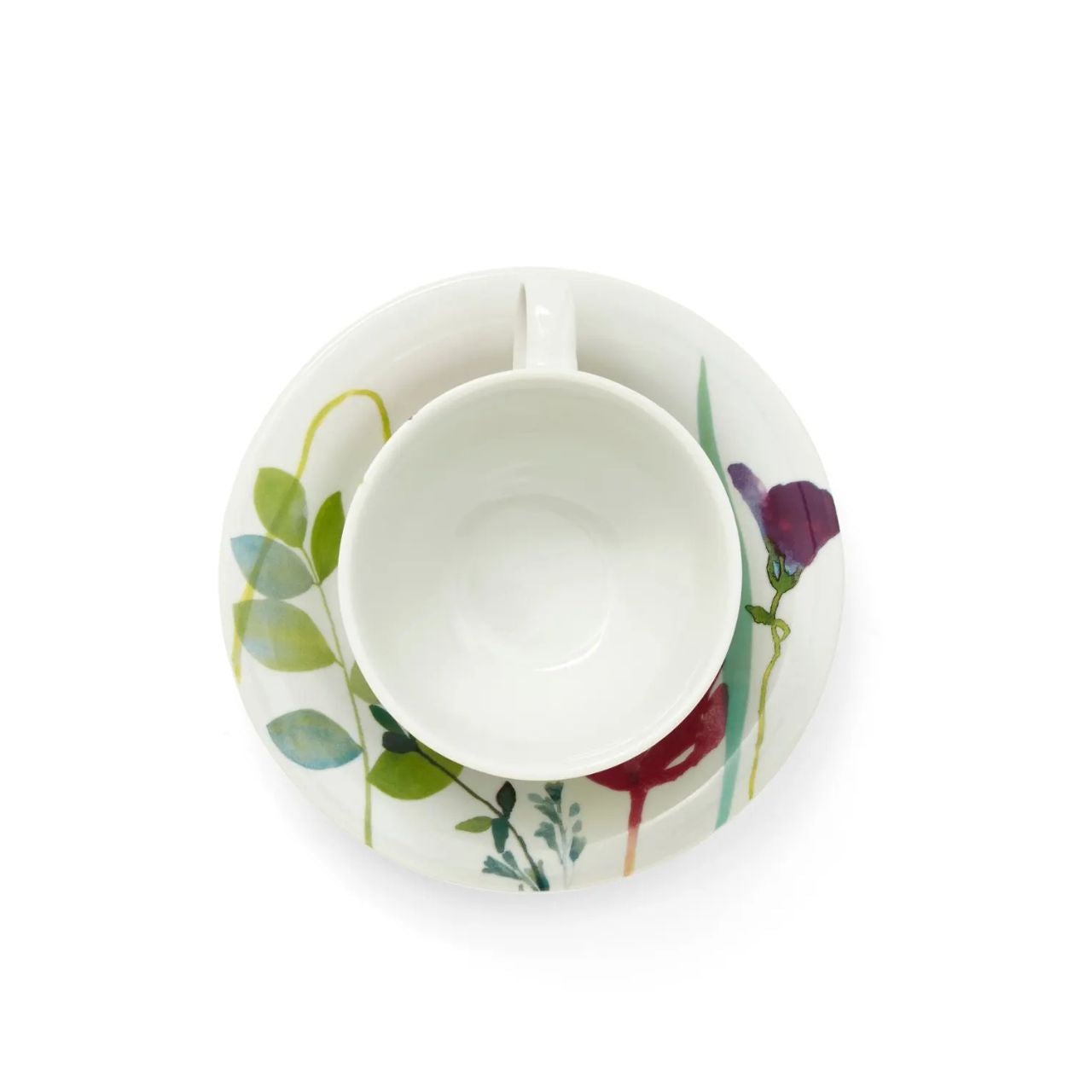 This vibrant, floral breakfast cup and saucer set will brighten up every morning. With a generous capacity, these porcelain cups are decorated with the Water Garden pattern in pretty pastel shades.