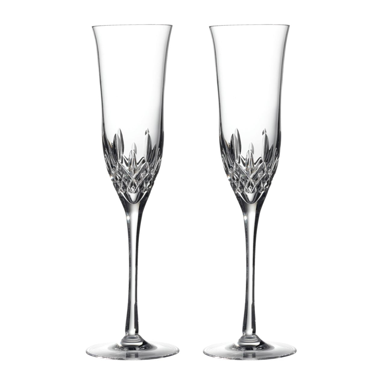 Lismore Essence Champagne Flute Pair by Waterford Crystal  Bring sheer excellence to your celebrations with our pair of Lismore Essence Champagne Flutes, an elegant, contemporary statements that provides the perfect serve for sparkling wine, mimosas, spumante or champagne cocktails.